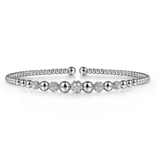 14K White Gold Bujukan Bead Cuff Bracelet with Pavé Diamond Stations BG4362-62W45JJ