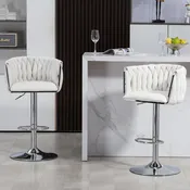 Beige Adjustable Swivel Counter Height Bar Stools, Set of 2