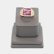 Pre-Owned 10K Yellow Gold Freemason Ring w/ Red and White Stones - Size 9.5 | B.G. Loan & Jewelry Co.