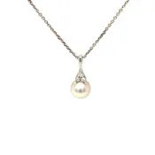 14KT White Gold Diamond Cultured Pearl Pendant — Joe Marche By the Sea