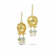 22k Roman Earrings with Aquamarine and Pearls