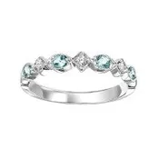 10Kt White Gold 3-Round Diamonds=.06 And 4-Round Aqua Stones .18  I-1