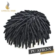 LYRICAL HAIR Afro Curl Toupee For Black Men US STOCK Crochet Braid African American Afro Wavy Men Toupee Hairpieces Full Poly Thin Skin Mens Hair System||Fast Shipping USA