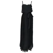 Adele Simpson Black Chiffon Pleated Maxi Dress 1970s