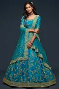 Art Silk Embroidered Lehenga Choli Dress Material In Teal Blue (ACT3588)