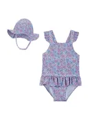 Andy & Evan Baby Bubble W/Hat Set - Purple Floral