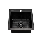 Ruvati 15 inch Gunmetal Black Stainless Steel Drop-in Topmount Bar Prep Sink Single Bowl – RVH8115BL