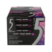 5 (Five) Sour Berry Candy Sugar Free Gum 15pc/10pk