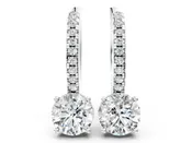 10K White Gold 1.59 Carat E VS Round Diamond Hidden Halo Drop Earrings