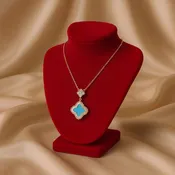 18K Yellow Gold Turquoise Inlay Quatrefoil Charm Necklace