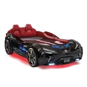 GTS EV Black Twin-Size Race Car Bed with Remote, Underbody Lights and Leatherette Interior