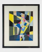 1940's Framed Painting, Cubist Tempera on Paper by Joel Rosen