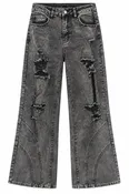 AMERICAN BAZI WOMEN'S DISTRSSED WIDE LEG JEANS (RJH9607)