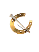 18K Yellow Gold and Platinum Equestrian Horseshoe and Riding Horn Pin