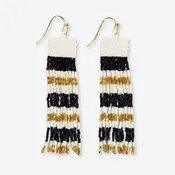Billie Mixed Horizontal Stripes Beaded Fringe Earrings Black AND Gold