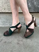 40s Brown Green Suede + Leather Platform Shoes