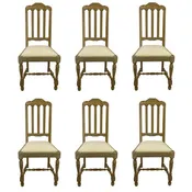 20th Century French Bleached Oak Dining Chairs With Upholstered Seats, Set of 6