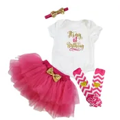 4 Piece  Hot Pink and Gold 1st Birthday Set — Sparkles Boutique