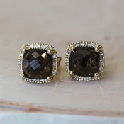 Smoky topaz stones and diamond halo statemnet studs