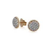 14 Karat Two Tone Round Cluster Diamond Stud With Beaded Halo Earrings