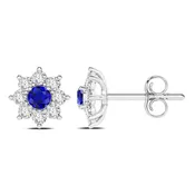14K White Gold Blue Sapphire & Diamond Earrings