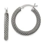 Sterling Silver Antiqued 3.25x25mm Twisted Hoop Earrings (Size 2)