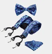 Aqua Blue Paisley Bow Tie &amp; Suspenders Set
