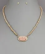 30mm Oval Druzy Bead Necklace w/ Stud Earrings