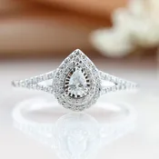 10K White Gold Diamond Pear Split Shank Halo Diamond Ring, 0.35cttw