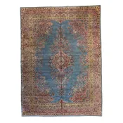 10'0" x 13'10" BLUE AND PINK KERMAN FLORAL PERSIAN RUG
