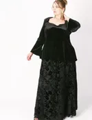 Ball Skirt Black Crinkle Floral Silk Velvet (Plus-Size)
