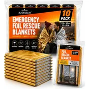 Emergency Rescue Foil Blankets (10 Pack), Thermal Mylar, Waterproof