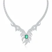 18K W Octagonal Emerald Necklace with Diamond