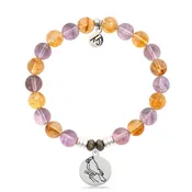 Amethyst Citrine Gemstone Bracelet with Cardinal Sterling Silver Charm