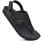 AERROTHOTIC LO616 CORAL BLACK MESH SLINGBACK THONG SANDAL WITH SUPPORTIVE FOOTBED