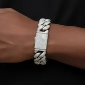 10MM Moissanite Diamond Miami Cuban Iced Sterling Silver Bracelet Mens Sizable