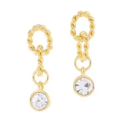 18K Gold Plated Twist Oval Links with Clear Crystal Dangle Earrings