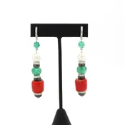 Carlos Belloso Emerald Coral and Pearl Earrings From set in 18k White Gold