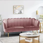 Beige / Turquoise / Blush / Natural / Honey / Teal Channel Stitched Velvet Sofa, 3-Seater, Gold Metal Legs