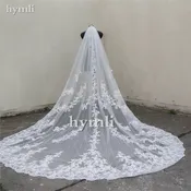 118" Long x 110" Wide Cathedral Length One-Layer Lace Applique Bridal Veil with Comb