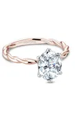 14K Rose Gold and 14K White Gold Twist Band Solitaire Oval Engagement Ring