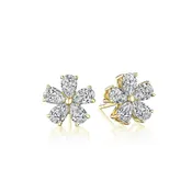 Famille Collection Pear-Shaped Diamond Yellow Gold Flower Stud Earrings