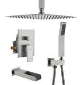 10"/12" Ceiling Mount Rain Shower Head System with Cascading Tub Filler
