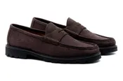 Addison Lug Suede Penny Loafers - Walnut