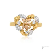 14KT Tri-Color Gold Quinceañera Sweet 15 Ring with CZ Diamonds