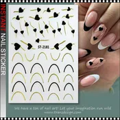 NAIL STICKER Black Heart Designs, Gold and Black Curved Lines #ST-2181
