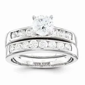 2-Piece Sterling Silver  CZ Wedding Set Ring