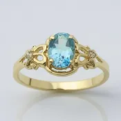 14k Gold Blue Topaz Ring with Diamonds — Cortes