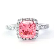Fancy Vivid Pink 2.04 Carat Cushion Diamond Halo Engagement Ring 2.33 CTW in Platinum