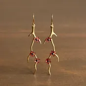 10k Gold Blossom Branch Earrings with Garnet & Black Diamonds